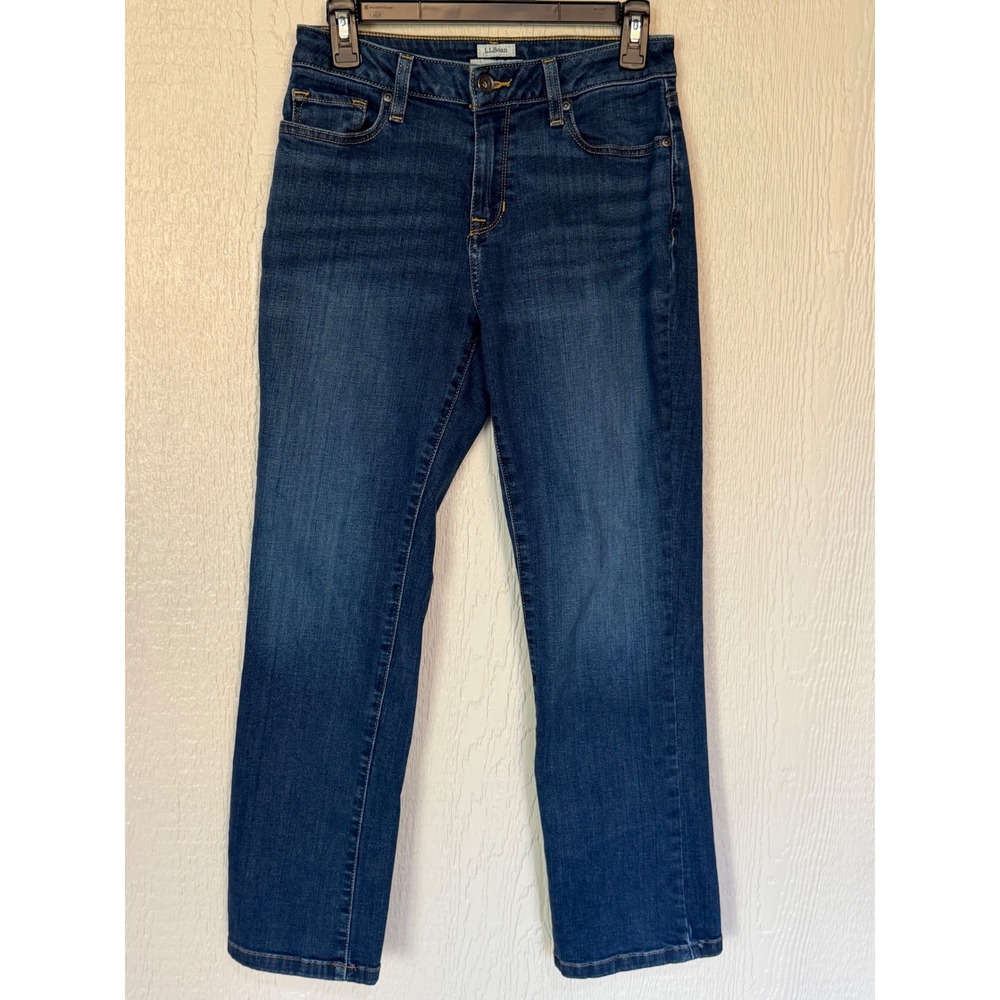 LL Bean Classic Fit Straight Leg Jeans Dark Wash Blue Denim Womens 6 Petite EUC